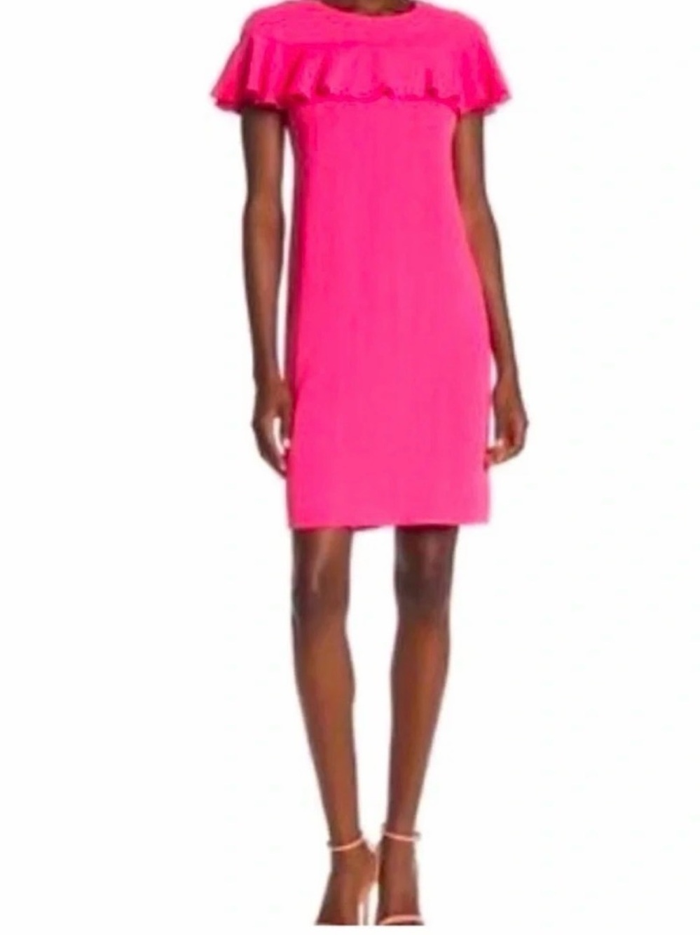 Trina Turk Charleston Ruffle Shift Dress Hot Pink Flutter Sleeve Size 10